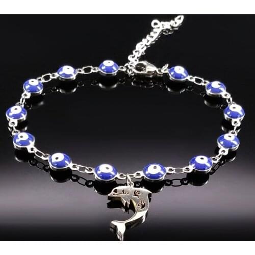 2021 Fashion Dolphin Stainless Steel Bracelets & Bangles Blue Evil Eye Women Bracelet Jewelry Gift bracciale donna B17926