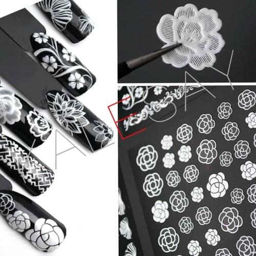 3D Nail Sticker Back Glue Sticker Luxury Design Everything for Manicure White Sticker Nail Art Decoration Nails Accessoires Tips