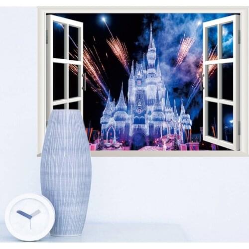 3D castle window wall stickers for living room bedroom wall decoration PVC art murals landscape door stickers