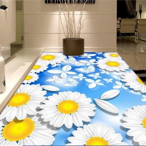 Beibehang Custom floor painted 3d cartoon sunflower 3D living room bedroom floor painted self adhesive 3d flooring wallpapers