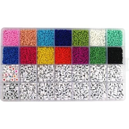 4300Pcs Glass Seed Beads and 700Pcs Alphabet Letter Beads Set for Jewelry Bracelets Making, Beads with Round Letter Bead