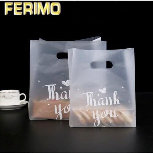50pcs Thank You Bread Bag Plastic Candy Cookie Gift Bag Wedding Party Favor Transparent Takeaway Food Wrapping Shopping Bags