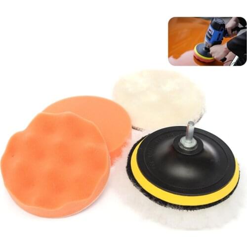 6Pcs/Set Wool Buffing Sponge Pad 5 Inch Car Polishing Pad Kit Auto Buffing Waxing With M10 Drill Adaptor For Car Cleaning Tools
