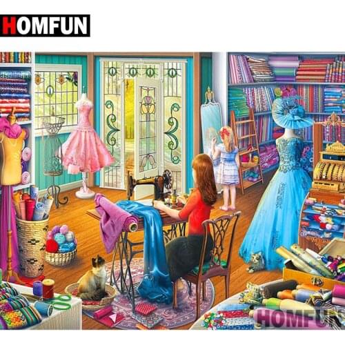 HOMFUN Full Square/Round Drill 5D DIY Diamond Painting "Tailor shop"3D Diamond Embroidery Cross Stitch Home Decor A20176