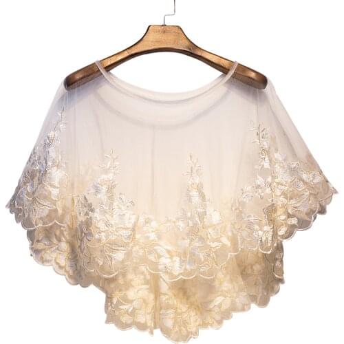 White Lace Shrug Flower Shawl Wrap Bolero Wedding Jacket for Bride Elegant White Floral Wrap Stole Hi Lo Bridal Cape Shawl and Bolero Shawl