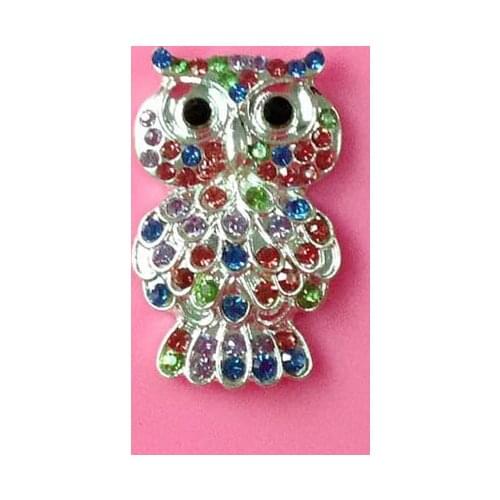 Free shipping 38mm owl rhinestone button 50PCS (BTN-5482)
