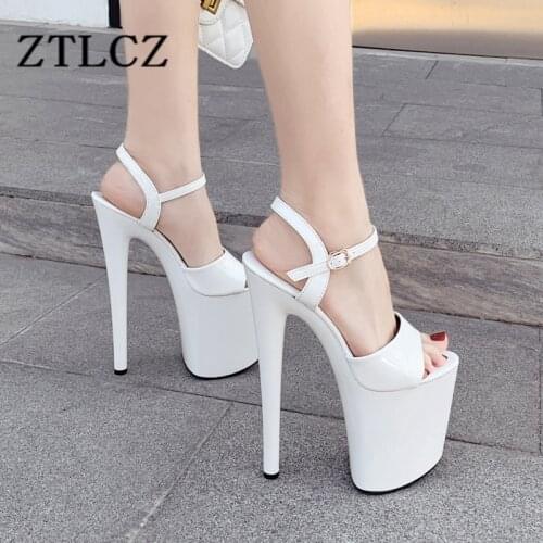 DiJiGirls Sexy 20 cm High Heel Sandals White 10 CM Platform shoes Female T-stage Fetish Extreme High Heels Woman Catwalk Sandals