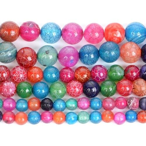 Natural Stone Beads Colorful Crack Dragon Veins Agates Round Beads For Jewelry Making DIY Bracelets Accessories Beads 6/8/10MM
