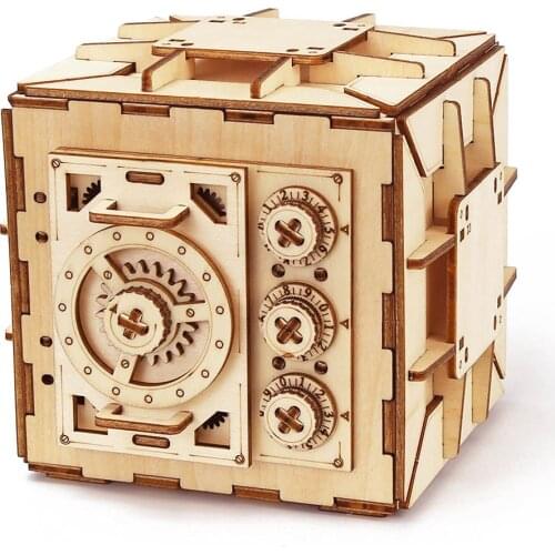 Safe Box Treasure 3D Wooden Model Locker Kit DIY Coin Bank Mechanical Puzzle Brain Teaser Projects For Adults and Teens