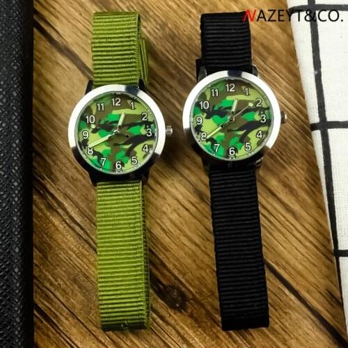 Kids watch little boys girls outdoor sports army watch childre Camouflage face luminous hands canvas strap quartz gift clock