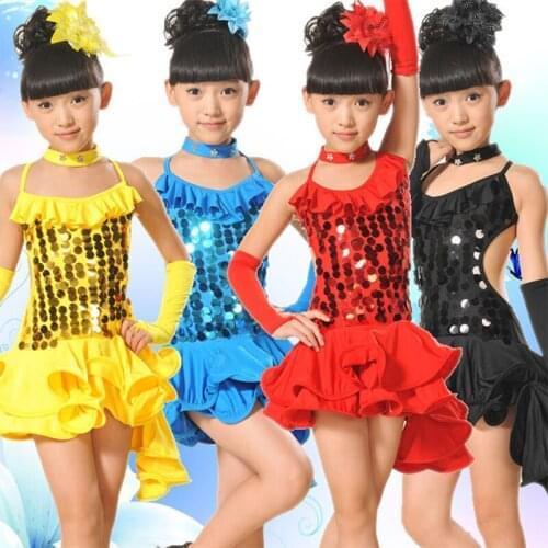 Latin Costumes For Children Sequin Backless Dancing Dress For Girls Latin Dancewear Skirt Kids Ballroom Samba Dance Dresses Wear