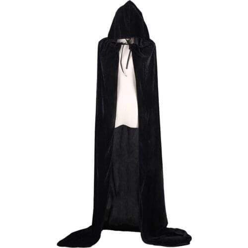 Unisex Party Long Cape Velvet Hooded Cloak Role Play Fancy Dress Halloween