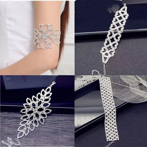 Elegant Rhinestone Leaf Shape Arm Chain Bracelets Wedding Jewelry for Girl Luxury Crystal Armband Wristband Bracelet Accessories