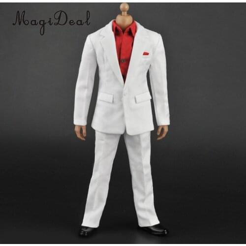 1:6 Scale Red Long Sleeve Shirt White Suit Jacket Pants Clothing Accs for 12 Inch Action Figure Body Dolls