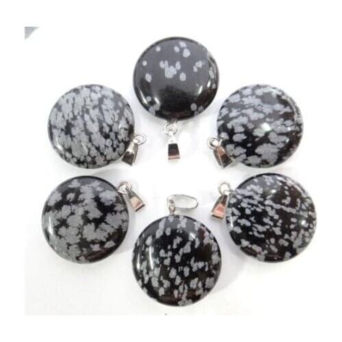 Wholesale 24pcs high quality natural stone round Snowflake obsidian pendants for DIY Necklace making jewelry Accessories