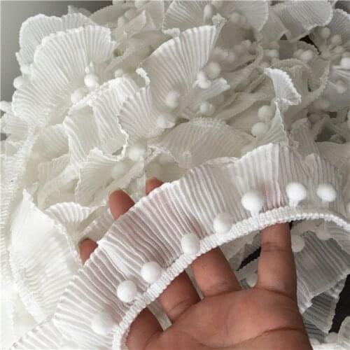 White Ball Mini Trim pom pom Lace + Mesh ruffle lace Handmade Pompom Ball Lace Ribbon Diy Sewing Accessories