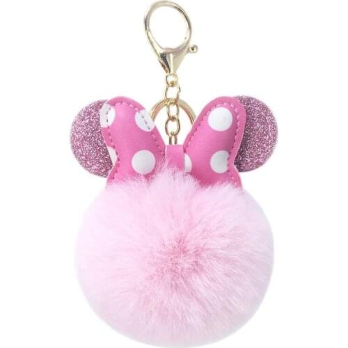 Minnie head series Polka dot sequin bow Yarn ball keychain Faux rabbit fur ladies bag pendant Creative cartoon holiday gifts