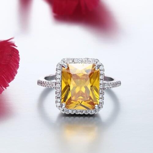 Fashion Square Yellow crystal Shape Women Rings Luxury Micro Cubic Zirconia Stones Dancing Party Grace Female Jewelry Ring