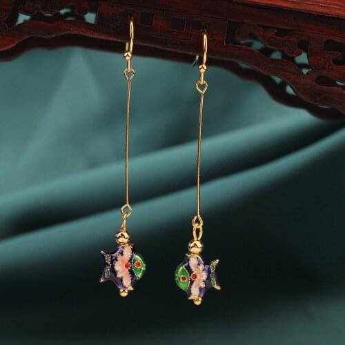 Fashion Chinese style Vintage cloisonne Colorful little fish Drop earrings,Contracted Delicate earrings for women Jewelry