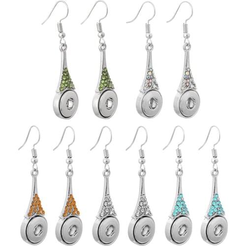 Fashion Rhinestone Snap Jewelry Water Drop 12MM Snap Button Earrings Fit 12MM Snap Earrings For Women Girls Gift