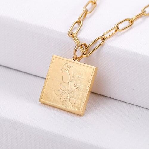MYDIY Fashion Stainless Steel Square Rose Necklace For Women Clavicle Chain Necklaces Jewelry Pendants Collares Girl Friend Gift