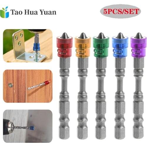 5Pcs S2 Alloy PH2 Phillips Single Head Magnetic Screwdriver Bits Anti-Slip 1/4 Inch Hex Shank Drywall Electric Screwdriver Set A