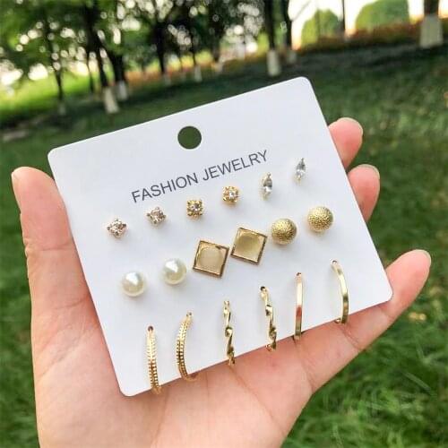 New Fashion Bohemian Earrings Set For Women New Trendy Flower Round Geometric Metal Stud Earring 2021Trend Female Jewelry