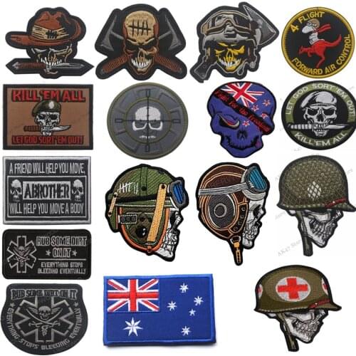 3D Australia Digger Slouch Skull Embroidered Military Patch Emblem Shoulder Badges Appliques with Hook & Loop