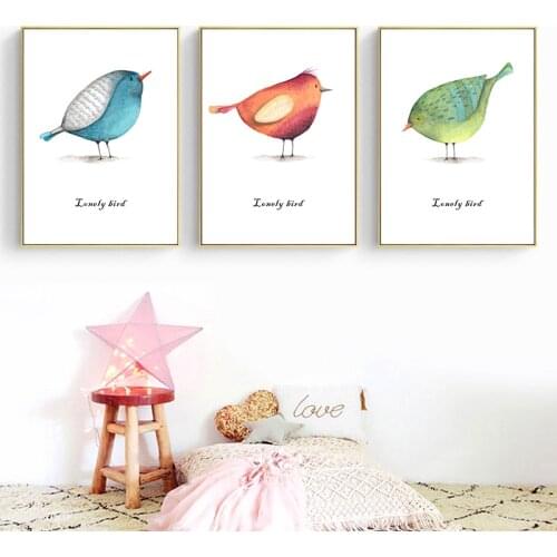 Lovely Birds nursery Wall Art Canvas Painting Nordic Home Decoration Posters and Prints Decorative Wall Pictures for Living Room