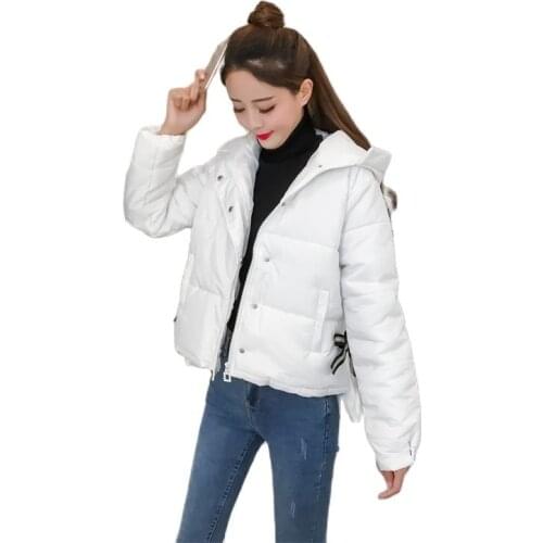 NEW 2021 Winter Jacket Female Casual Padded Cotton Warm Womens Short Coat Hooded Down Cotton Autumn Winter White Black Overcoat