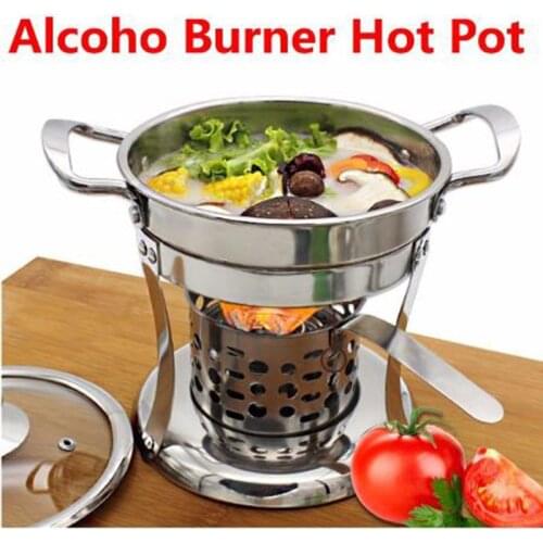 New DIY Shabu Shabu Stainless Steel Hot Pot With Alcohol Burner & Lid Kitchen Cooking Tools Winter Party Cookware Soup Pot