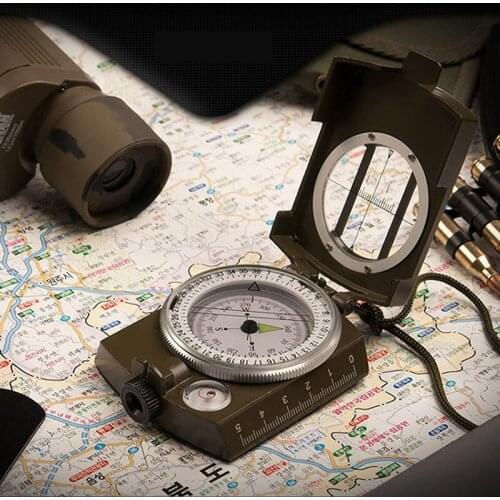 New Outdoor Multifunctional Tactical Compass Night Luminous Dial Pointer Aluminum Alloy Hiking Climbing Foldable Portable Tools