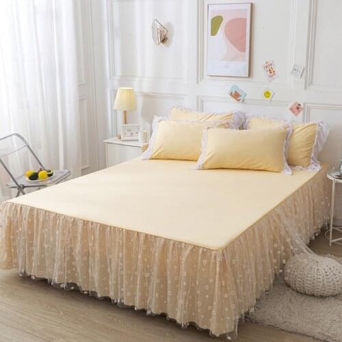 Princess Style Floral Lace Style Cotton Bed Skirt Solid Color Bed Cover Dustproof Breathable Mattress Cover Shirts Bed Linens#/L
