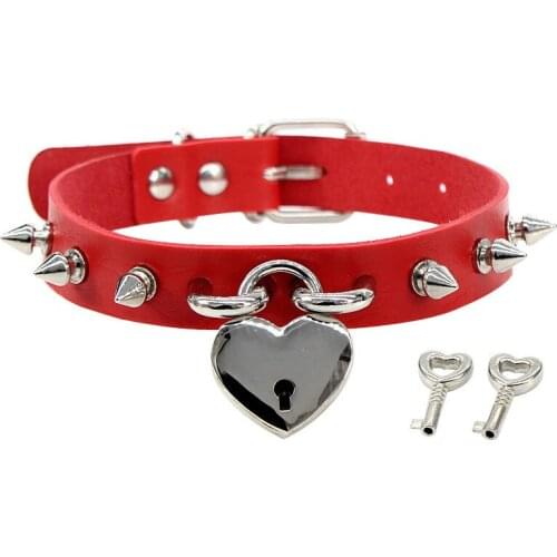 Heart Lock Woman Black Punk Choker Collar Necklace Pu Leather Goth Rivets Choker Necklace Party Club Sexy Gothic Femme Jewelry