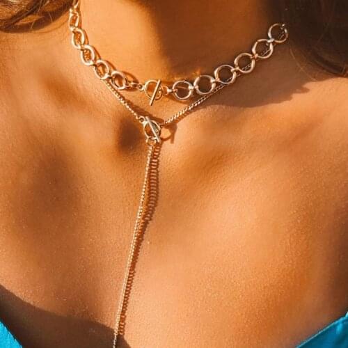 HI MAN French Exaggerated O-Shaped Double Pendant Necklace OT Clasp Necklace Women Temperament Simple Vintage Jewelry