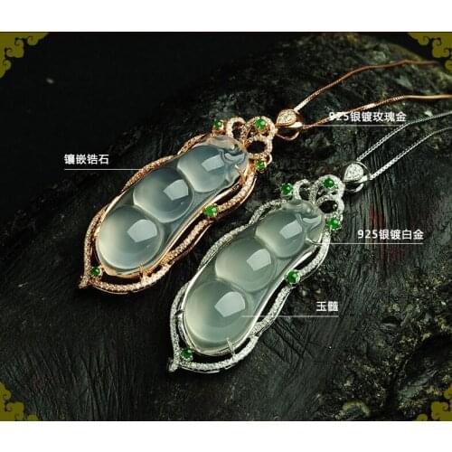 Natural bean bean chalcedony Pendant 925 Silver Mosaic chalcedony Necklace female certificate
