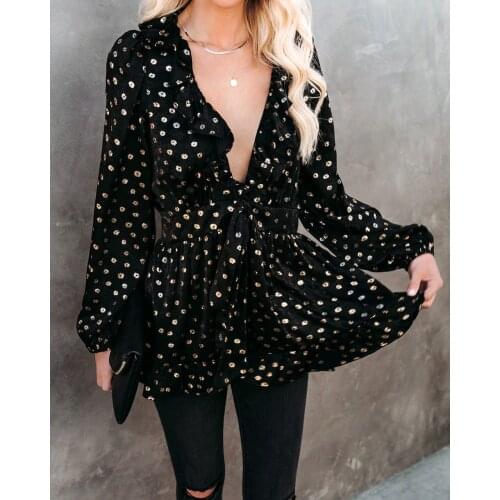 V-neck long-sleeved Chiffon blouse daisy ruffled cardigan long-sleeved shirt 2021 new spring summer Floral print fashion shirt