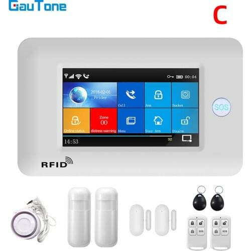 GauTone 106 4.3inch Full Touch Screen WiFi GSM Alarm Home Security with Motion Detector Door Sensor Alarm System for Home