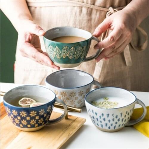 Stylish Hand Painted Irregular Mouth Ceramic Mug Cup for Coffee Teacup Breakfast Cereal Porcelain Cup Milk Cup Kitchen Tableware