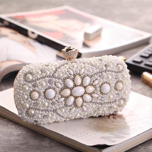 One-Shoulder Slung Banquet Bag Women Purse 2021 New European And American Fashion Pearl-Studded Clutch Women Wallet