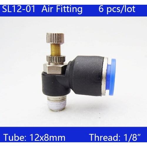 High quality 6Pcs of SL12-01, 12mm Push In to Connect Fitting 1/8" Thread Pneumatic Speed Controller SL12-01