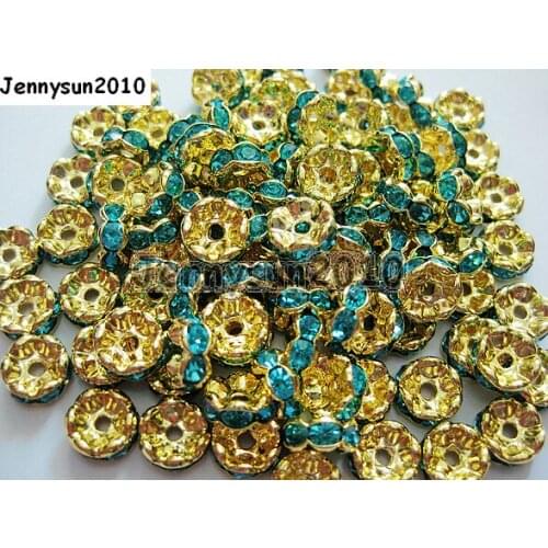 200pcs/lot 6mm Top Quality Czech Aqu Crystal Rhinestone Pave Wavy Rondelle Metal Spacer Loose Beads Jewelry