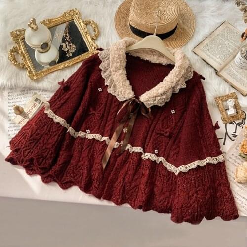 Japanese vintage sweater spring sweet and lazy twist cape knitted cardigan jacket shawl