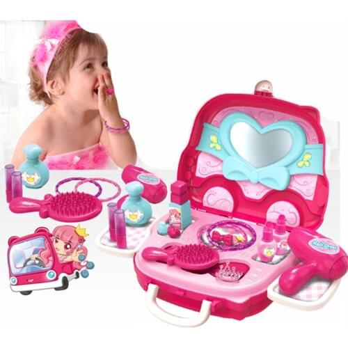[Funny] Play house toy 14pcs/set Simulation Dressing table car toy Comb Mirror Hair dryer Pretend play toy kids child girl gift