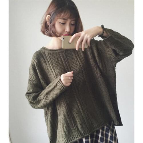 Ladies Spring Autumn Knitted Pullover Split Asymmetrical Sweater Korean Style Casual Loose All-match Retro Knitted Keep Warm Top