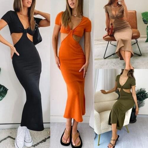 CHRONSTYLE Women Sexy V-neck Cut Out Long Maxi Dress 2021 New Hollow Out Spaghetti Strap Bodycon Bandage Clubwear Party Dress