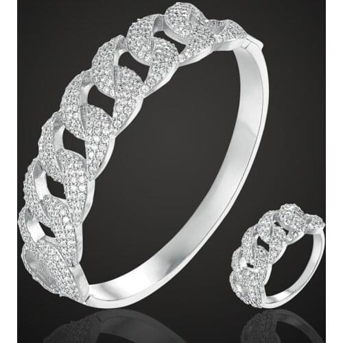 Zlxgirl brand Guangdong copper bangle with ring jewelry sets women size AAA cubic zircon wedding bracelet bangle ring sets bags