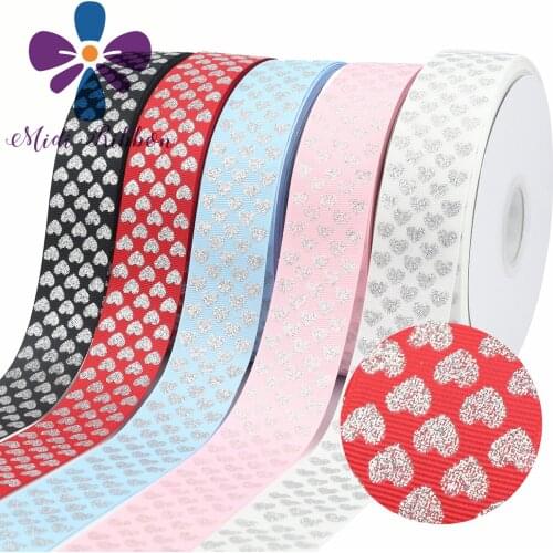 1-1/2"38mm50 Yards Silver Heart-Shaped Printing Ribbon Sewing Supplies DIY Bow Material Handmade Decoration Accessories