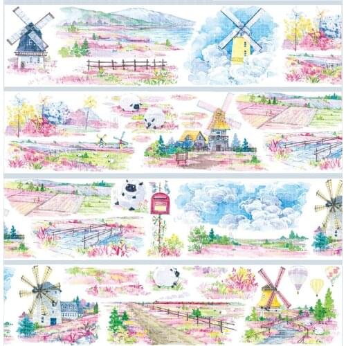 1 Loop 7.5cmx100cm Windmill Farm Transparent Pet Journal Paper Washi Tape Landscape Collage
