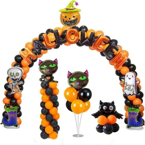 113pcs 16Ft Long Holloween Balloon Arch & Garland Kit Silver Black White Orange and Black Agate Latex Balloons with Tying Tool